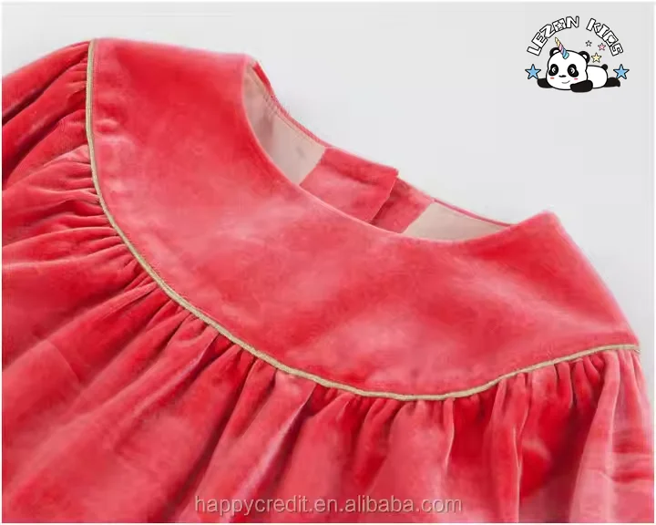 LEZONKIDS - Latest Long Sleeves Silk Velvet Dress 2021 Baby Girl Party Dress Children Frocks Designs